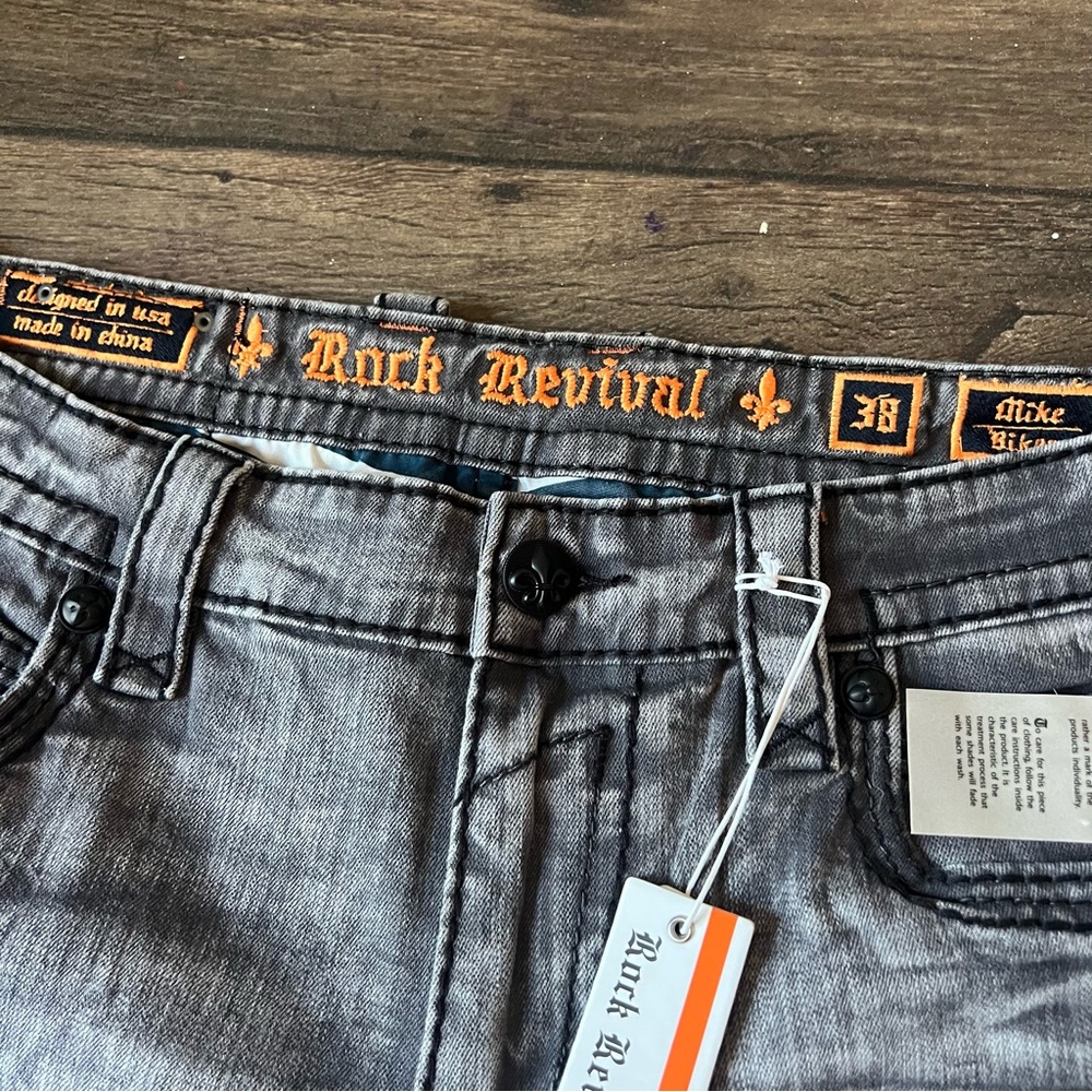 Rock Revival Men's Mike Biker Grey Wash Denim Jeans Size 38x32 - Picture 9 of 9